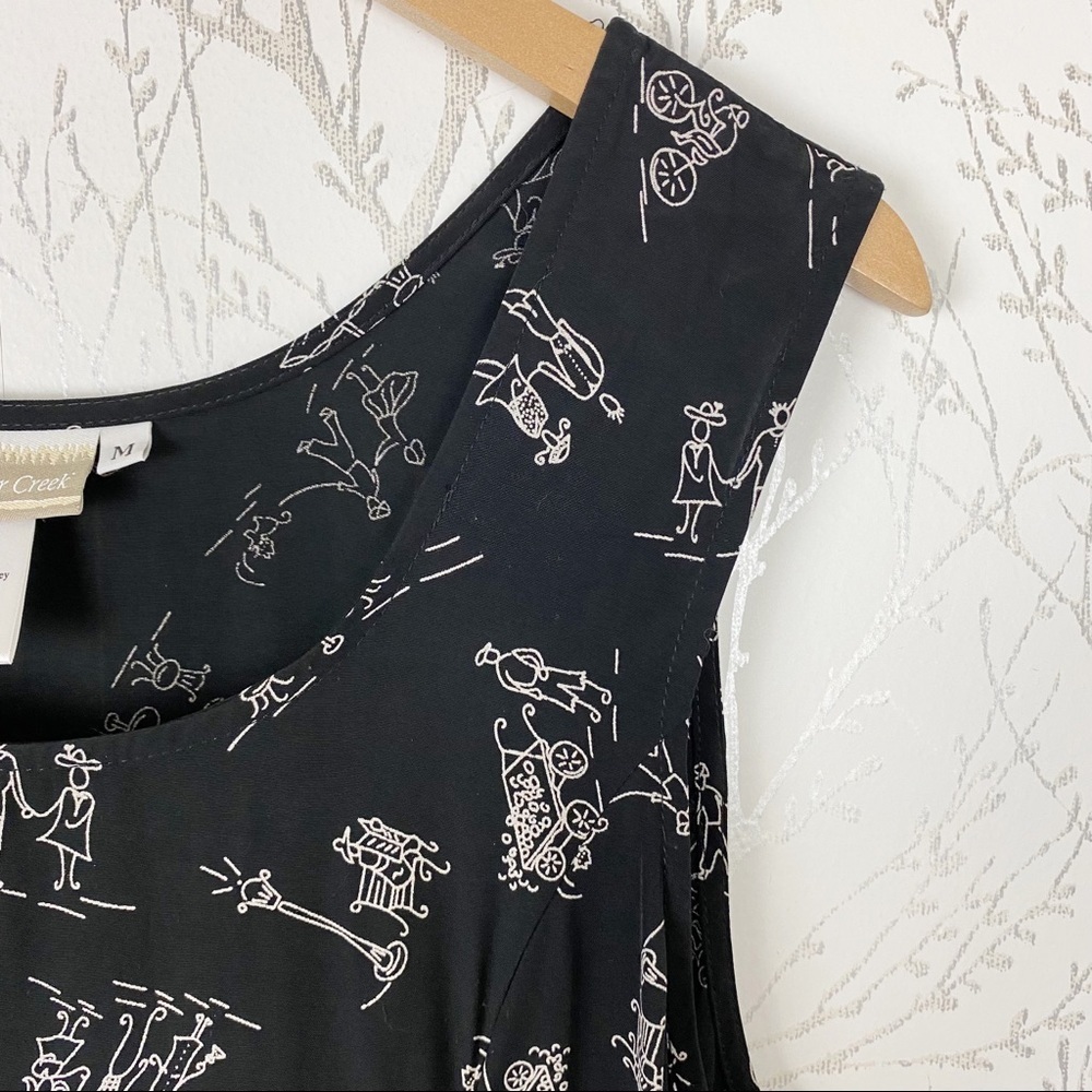 COLDWATER CREEK Novelty People Print Sleeveless Black Maxi Dress Medium Rayon - Picture 6 of 11